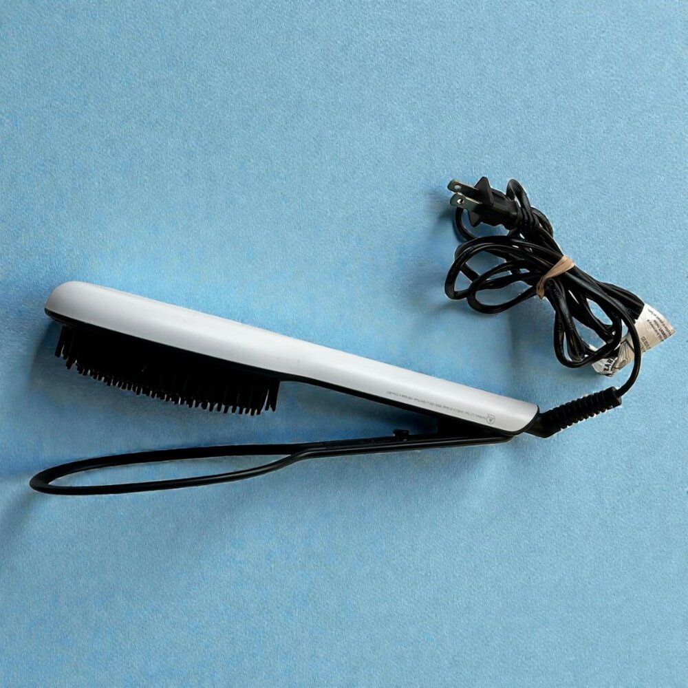 Instyler Glossie Ceramic Styling Brush Hair Straightening Press Dual Heat White